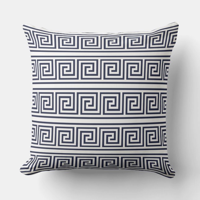 Stylish Trendy Blue Greek key Pattern Throw Pillow (Front)