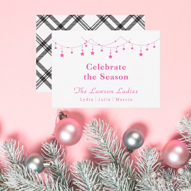 Stylish Trendy Boho Pink Christmas Star Note Card (Creator Uploaded)