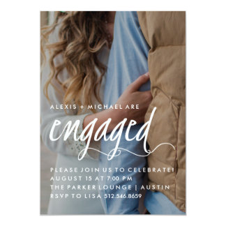 Stylish Trendy Calligraphy Engagement Party Photo Invitation