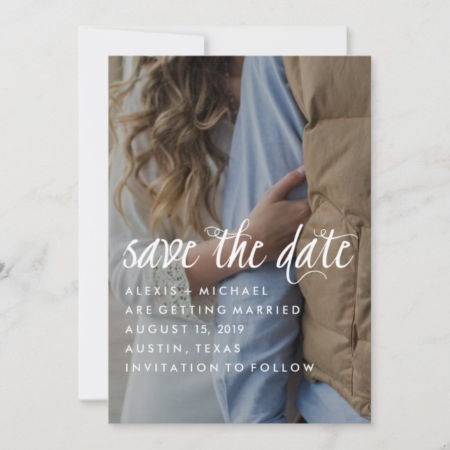 Stylish Trendy Calligraphy Save the Date Photo (Front)