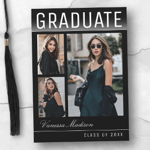 Stylish Trendy Chic 3 Photo Modern Graduation Announcement
