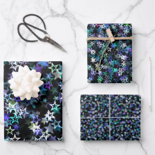 Stylish Trendy Cluster of Stars Theme Blue Purple Wrapping Paper Sheets