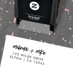 Stylish Trendy Couple | Script Wedding Address Self-inking Stamp<br><div class="desc">Simple, stylish wedding RSVP return address stamp in a modern minimalist design style with a trendy script typography in classic black and white, with an informal handwriting style font. The text can easily be personalized for a unique one of a kind design for your special day. If you need any...</div>