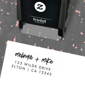 Stylish Trendy Couple | Script Wedding Address Self-inking Stamp by GuavaDesign at Zazzle