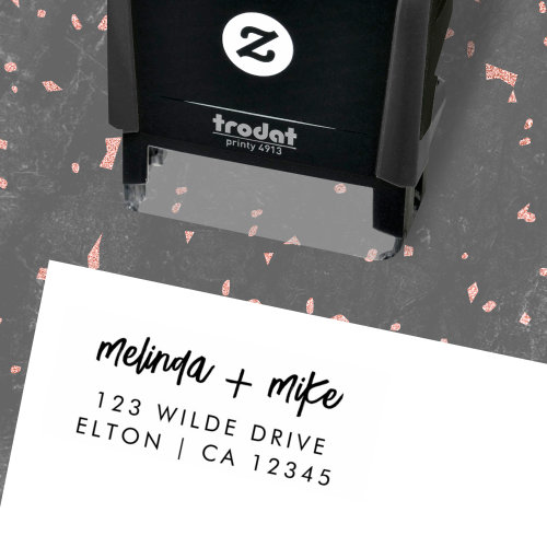 Stylish Trendy Couple  Script Wedding Address Self_inking Stamp
