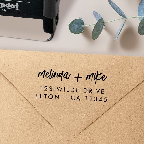 Stylish Trendy Couple  Script Wedding Address Self_inking Stamp