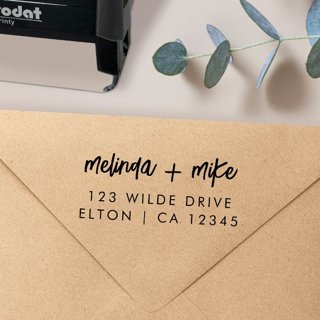 Stylish Trendy Couple | Script Wedding Address Self-inking Stamp (Creator Uploaded)
