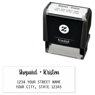 Stylish Trendy Couple, Script Wedding Address Self-inking Stamp