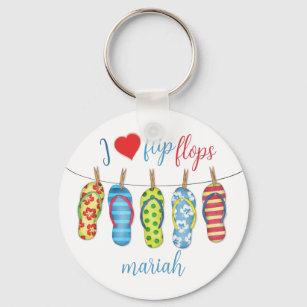 Stylish Trendy Cute Beach Flip Flops Heart Custom Keychain