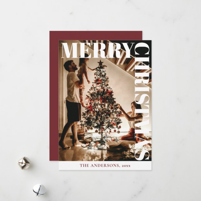 Stylish Trendy Family Photo | Red Holiday Card (Front/Back In Situ)