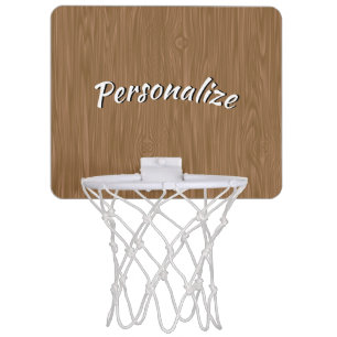 Stylish Trendy Faux Brown Oak Wood Personalized Mini Basketball Hoop
