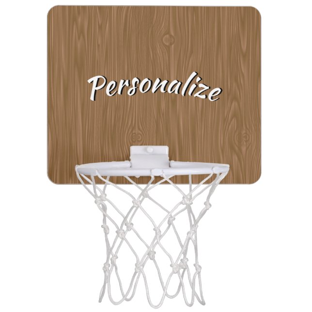 Stylish Trendy Faux Brown Oak Wood Personalized Mini Basketball Hoop (Front)