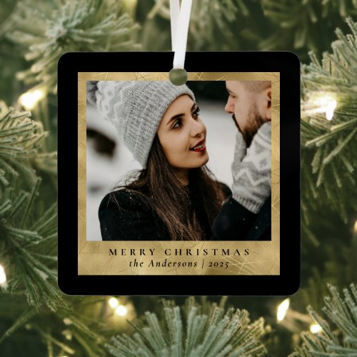Stylish Trendy Faux Gold Christmas Couple Photo Metal Ornament