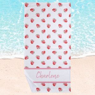 Stylish Trendy Girly Strawberry Pattern Beach Towel