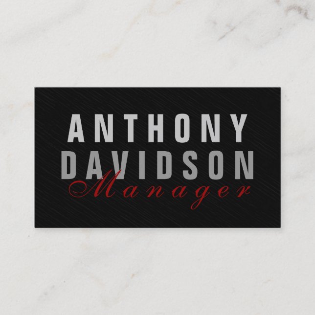 Stylish Trendy Gray Red Manager Business Card (Front)