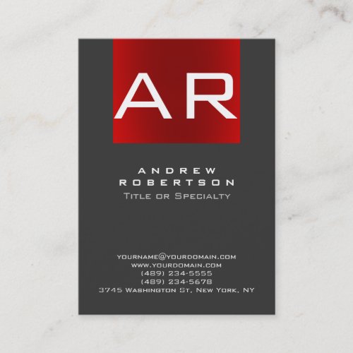 Stylish Trendy Gray Red Monogram Business Card