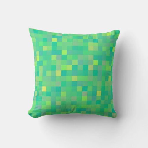 Stylish Trendy Green Multicolor Pixel Pattern Throw Pillow