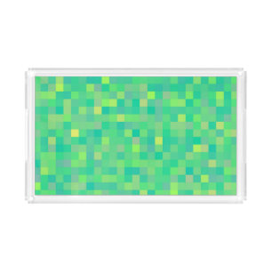 Stylish Trendy Green/Yellow Pixel Mosaic Pattern Acrylic Tray