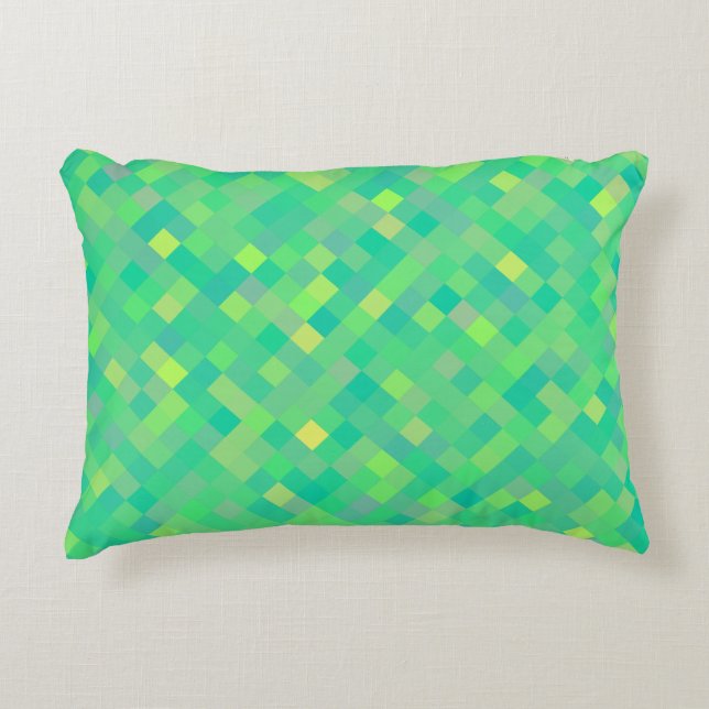 Stylish Trendy Green/Yellow Pixel Mosaic Pattern Decorative Pillow (Front)