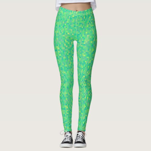 Stylish Trendy GreenYellow Pixel Mosaic Pattern Leggings