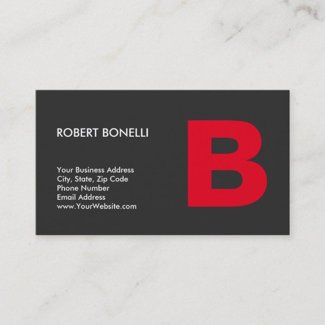 Stylish Trendy Grey Red Monogram Business Card (Front)