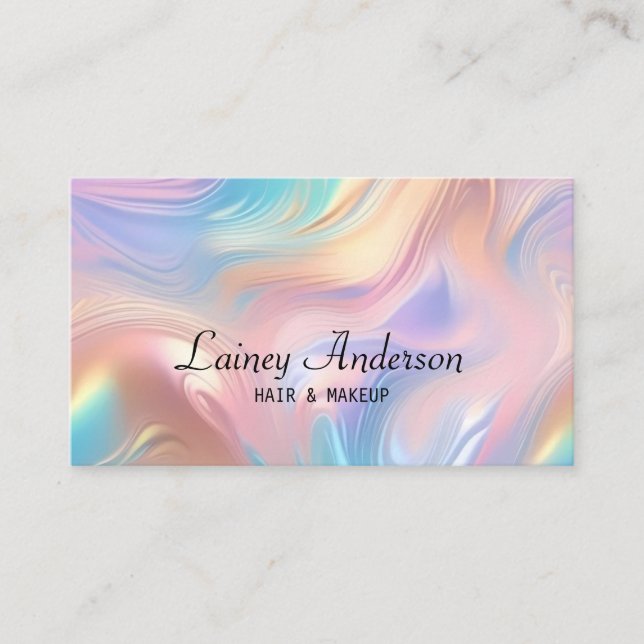 Stylish Trendy groovy pastel faux holograpic Business Card (Front)