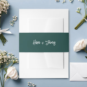 Stylish Trendy Hunter Green & White Wedding Invitation Belly Band