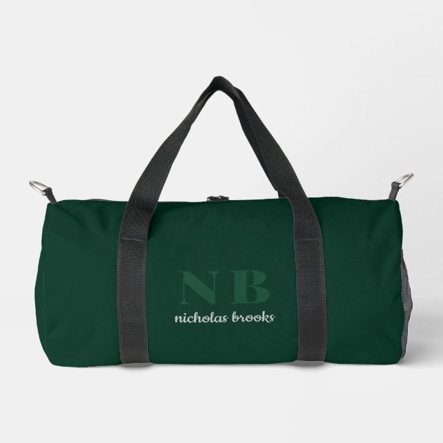 Stylish Trendy Minimal Monogram Dark Green Duffle Bag (Front)