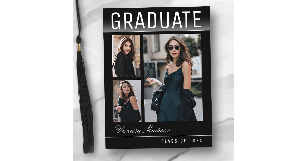 Stylish Trendy Modern 3 Photo Collage Graduation Postcard | Zazzle