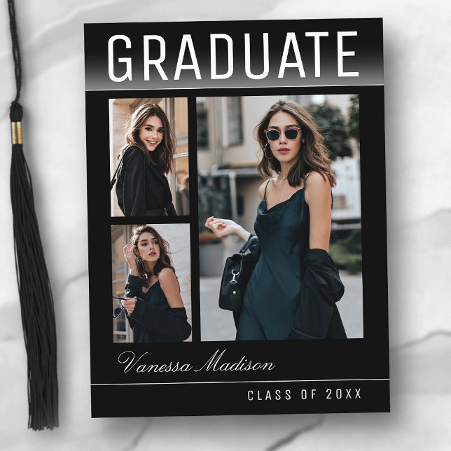 Stylish Trendy Modern 3 Photo Collage Graduation Postcard (Creator Uploaded)