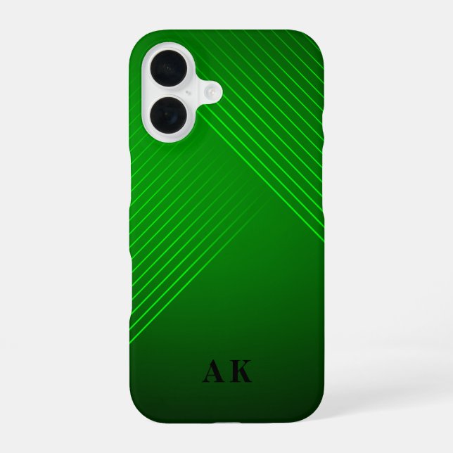 Stylish & Trendy Modern Green Monogram Initial Iphone Case (Back)