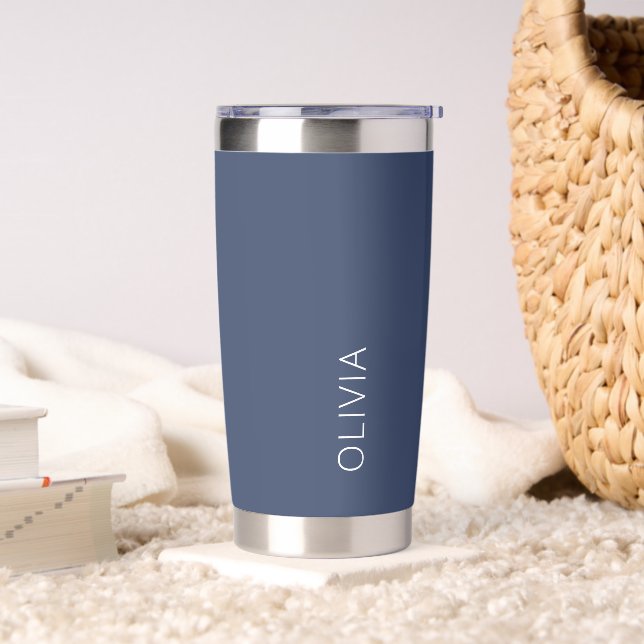 Stylish Trendy Modern Minimalist Navy Blue Coffee Insulated Tumbler (Living Room)