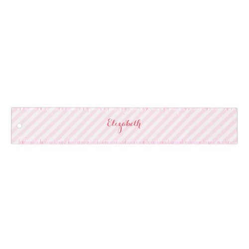 Stylish Trendy Modern Pink White Stripes Monogram Ruler