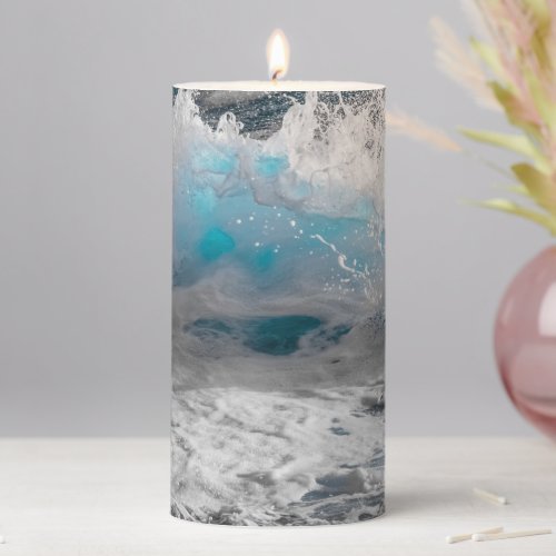 Stylish  Trendy Ocean Waves Crest Sea Foam Pillar Candle
