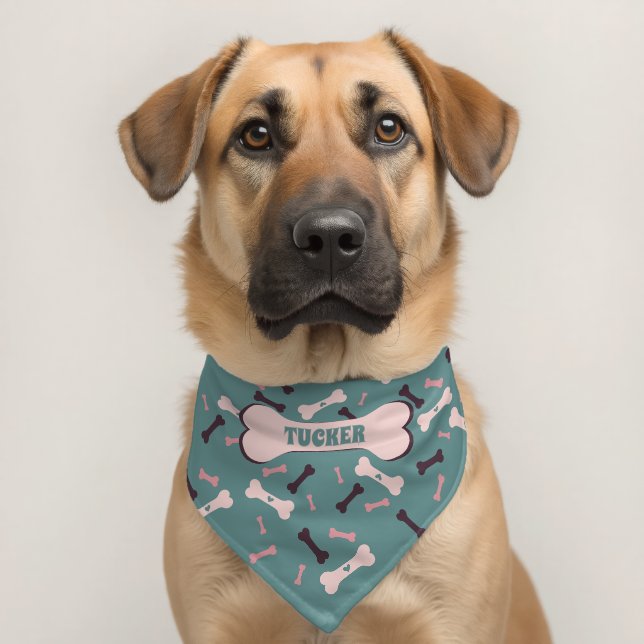 Stylish Trendy Palette Custom Name Bones Pattern  Pet Bandana Collar (Dog 2)