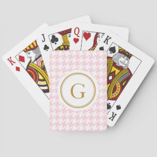 Stylish trendy pink houndstooth with monogram poker cards