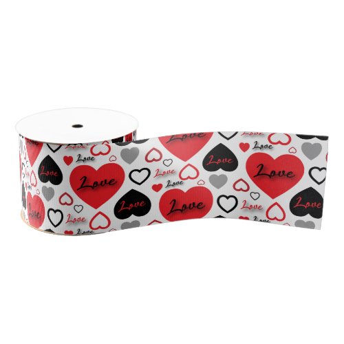 Stylish Trendy Red And Black Love Hearts Pattern Grosgrain Ribbon