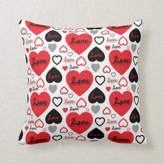 Stylish Trendy Red And Black Love Hearts Pattern  Throw Pillow