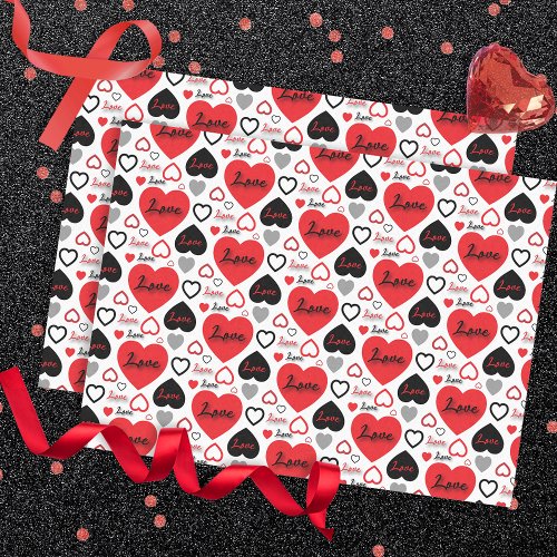 Stylish Trendy Red And Black Love Hearts Pattern  Tissue Paper