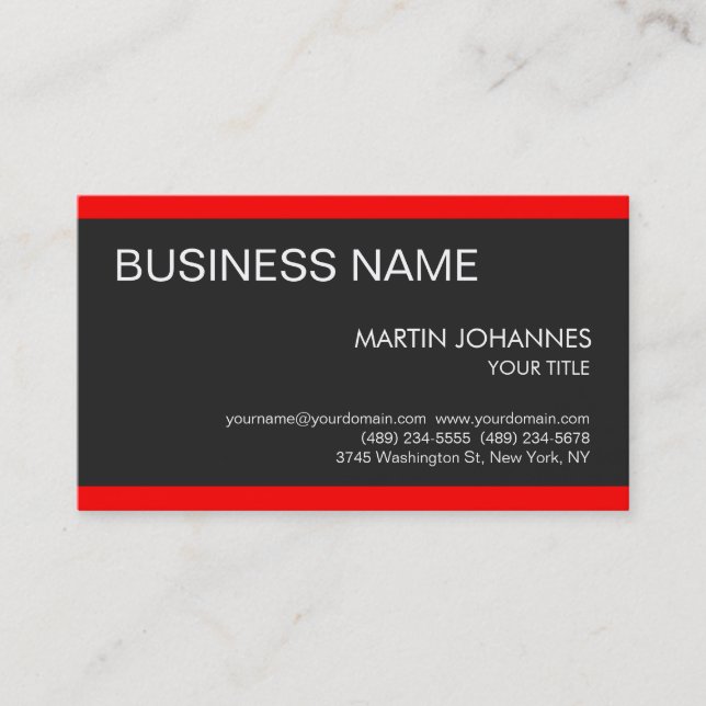 Stylish Trendy Red Dark Gray Business Card (Front)