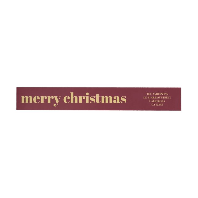 Stylish Trendy Red & Gold Merry Christmas Wrap Around Label (Individual)