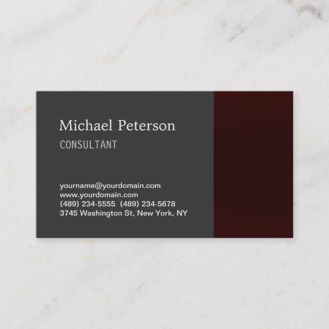 Stylish Trendy Red Gray Consultant Business Card (Front)