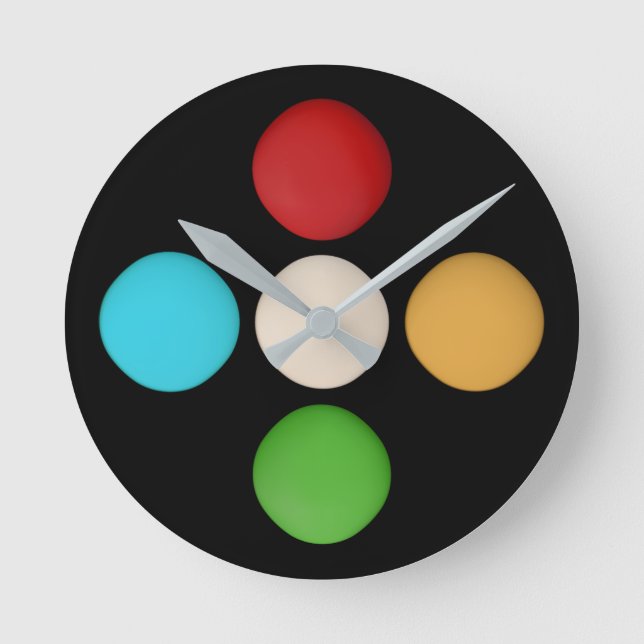 Stylish Trendy Red Yellow Green Blue Dots Round Clock (Front)