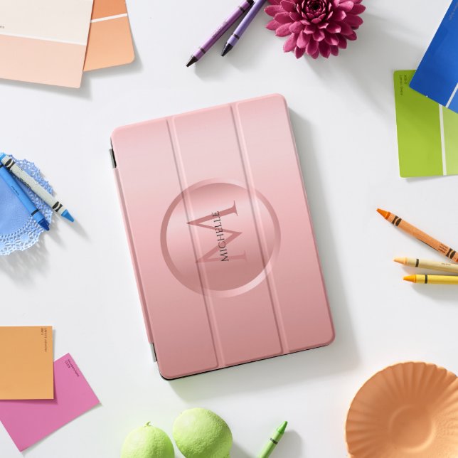 Stylish Trendy Rose Gold Girly Monogram Template iPad Pro Cover (Desk)