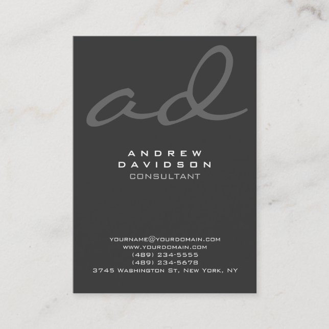 Stylish Trendy Script Gray Monogram Business Card (Front)