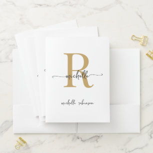Stylish Trendy White Gold Monogram Name Script Pocket Folder