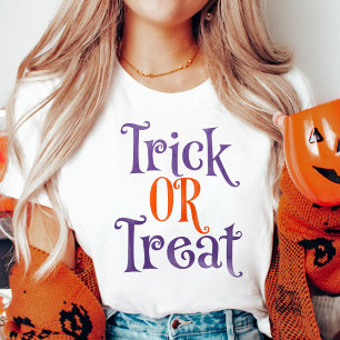 Stylish Trick or Treat Purple and Orange Halloween T-Shirt