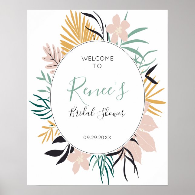Stylish Tropical Bridal Shower Welcome Sign (Front)