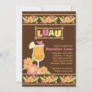 Stylish Tropical Drinks Hawaiian Luau Party Invitation