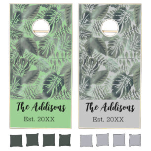 Stylish Tropical Fern Family Name Cornhole Set